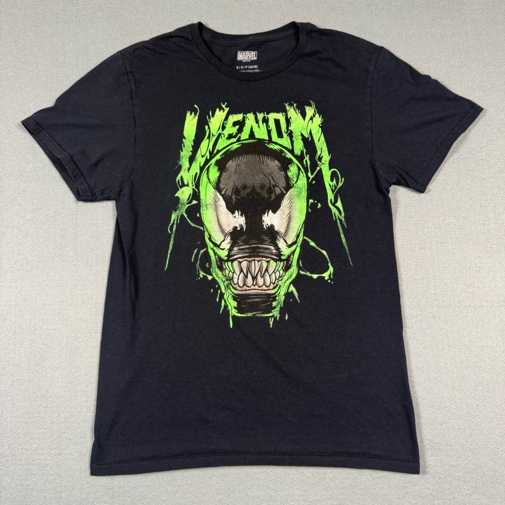 Marvel Venom Graphic T-Shirt Mens Small Black Neon Green Slime Marvel Comics Tee